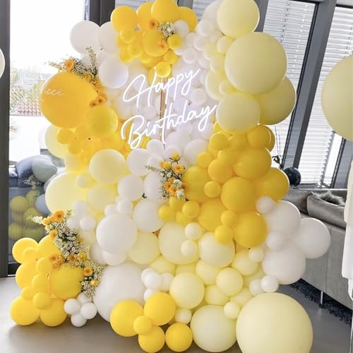 Image of PartyWoo Yellow and White Balloons, 140 pcs Pastel Yellow and White Balloons Different Sizes Pack of 18 Inch 12 Inch 10 Inch 5 Inch for Balloon Garland Arch as Birthday Decorations, Party Decorations