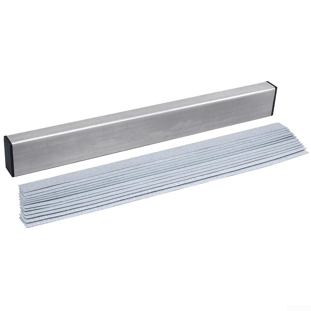 Barre de nivellement pour frettes avec 6 pièces de papier abrasif de rechange (120 + 240 + 320 + 400 + 600 + 1000 mailles)