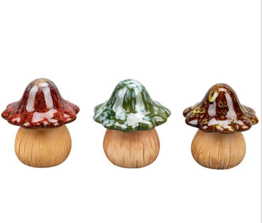 ZXGRfdefa figurine, 3-Piece Ceramic Mushroom Statue Decoration, Garden Home, Bedroom Pond Crafts