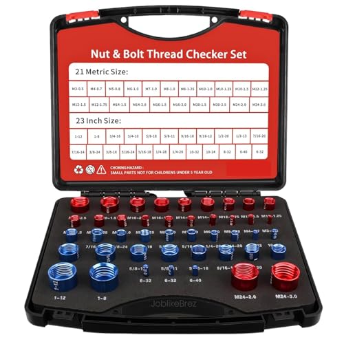Image of Thread Checker, 44pcs Nut and Bolt Thread Checker, 23 SAE & 21 Metric Box Set Thread Gauge, Nut and Bolt Identifier Gauge Suitable for Size Checker of Bolts or Nuts in Narrow Areas