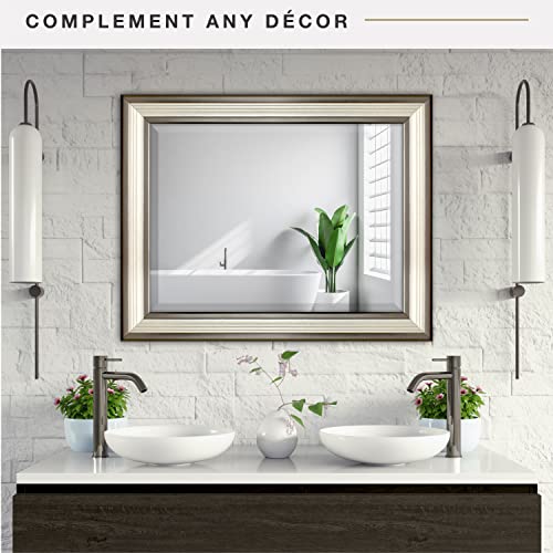 Image of MCS 23x29 Large Wall Mirror, Silver & Pewter Two-Toned Mirror, Vertical & Horizontal Wall Hanging Mirror for Bathroom, Bedroom & Livingroom