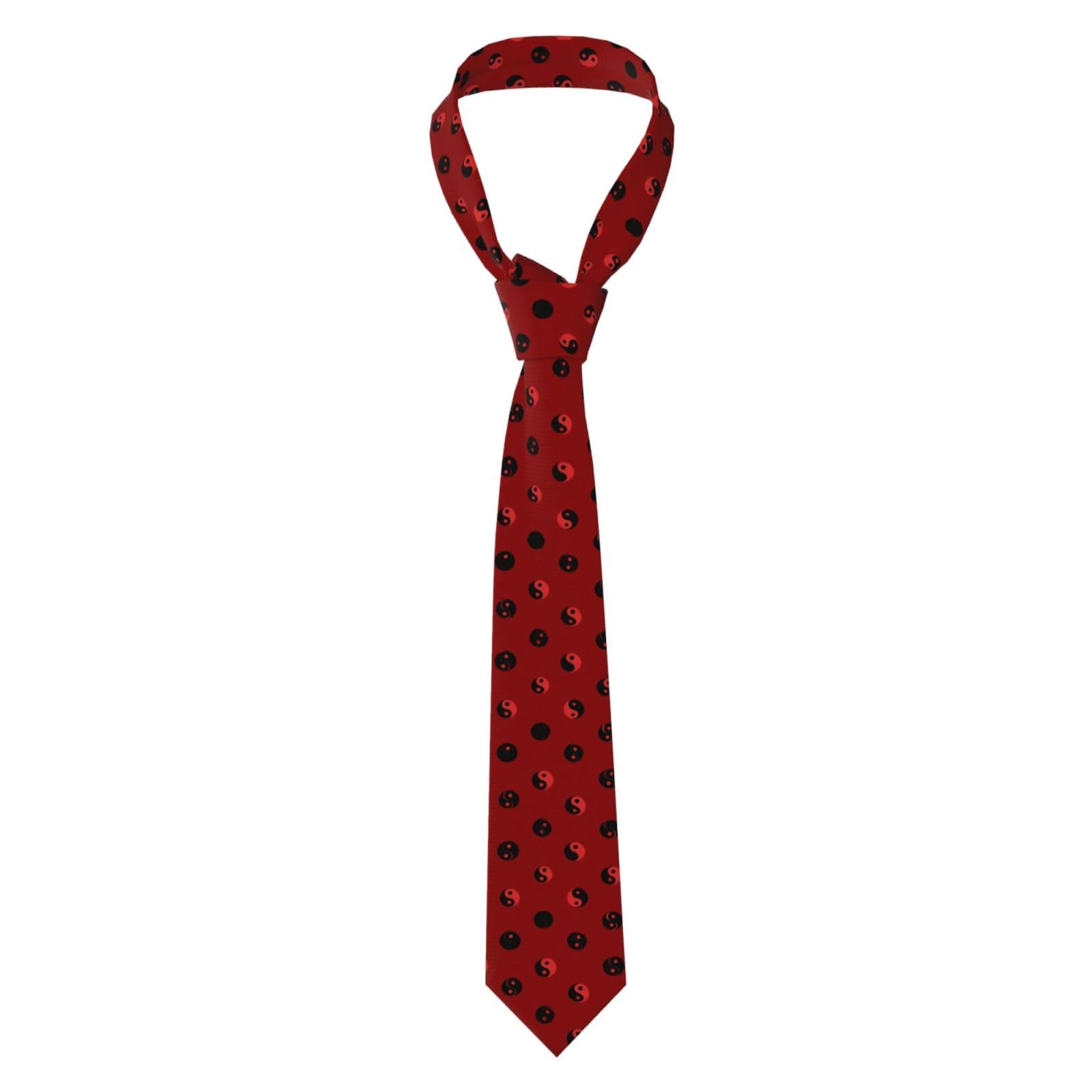 Hjfczh Men's Black Necktie Yin Yang Symbol Picture 57X3.1 Inch Easy Care Polyester Tie For Suits, Weddings, Party Gift