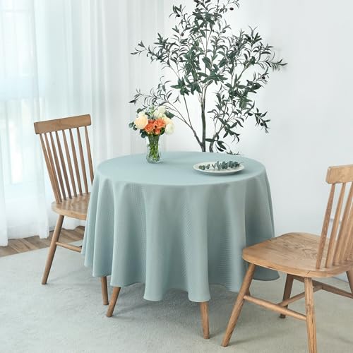 Image of maxmill Round Weaved Texture Design Tablecloth Spill-Proof Wrinkle Free Soft Washable Table Cloth for Circular Table Cover, for Dining Room Banquet Parties Holiday Dinner, 70 Inch Dusty Blue