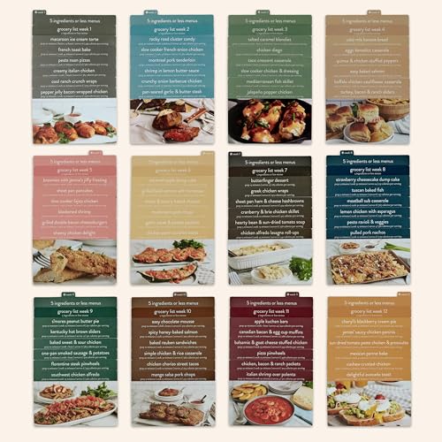 Planificateur de repas avec 72 cartes de recettes (5 ingrédients ou moins – Édition photo) | Planificateur de menu hebdomadaire | Boîte de recettes robuste | 12 listes d'épicerie réutilisables | 5 – vue 3