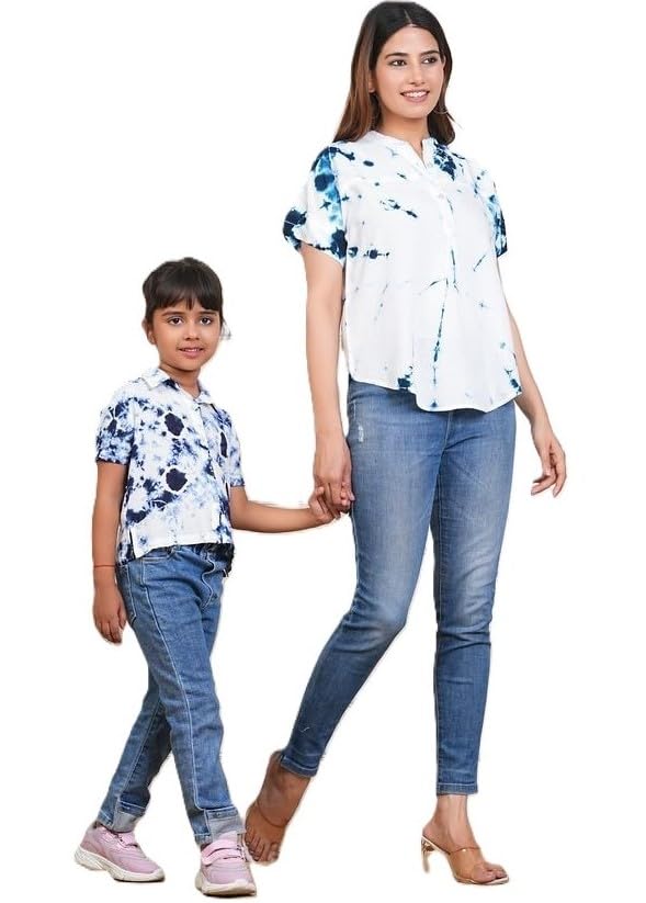 Image of Maaesa Women & Girls Mother Daughter Matching Top Combo || Rayon Printed Tops || Full Sleeve || Casual Wear || Family Twinning Outfit