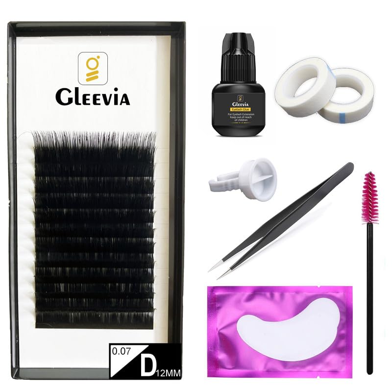 EyeLash Extension Kit for Beginners, Professional 0.07-D12mm Classic Stable Curl Practice Kit with Eye Lashes Glue and Accessories for Eyelash Extensions (Combo Pack)