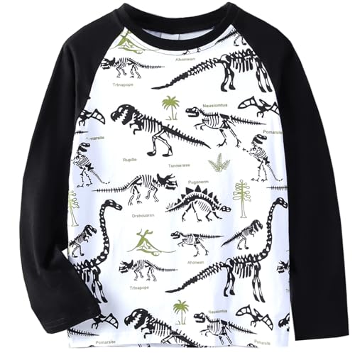 Julerwoo Boys Skull Dinosaur T-Rex Cotton T Shirt Black&White 2T