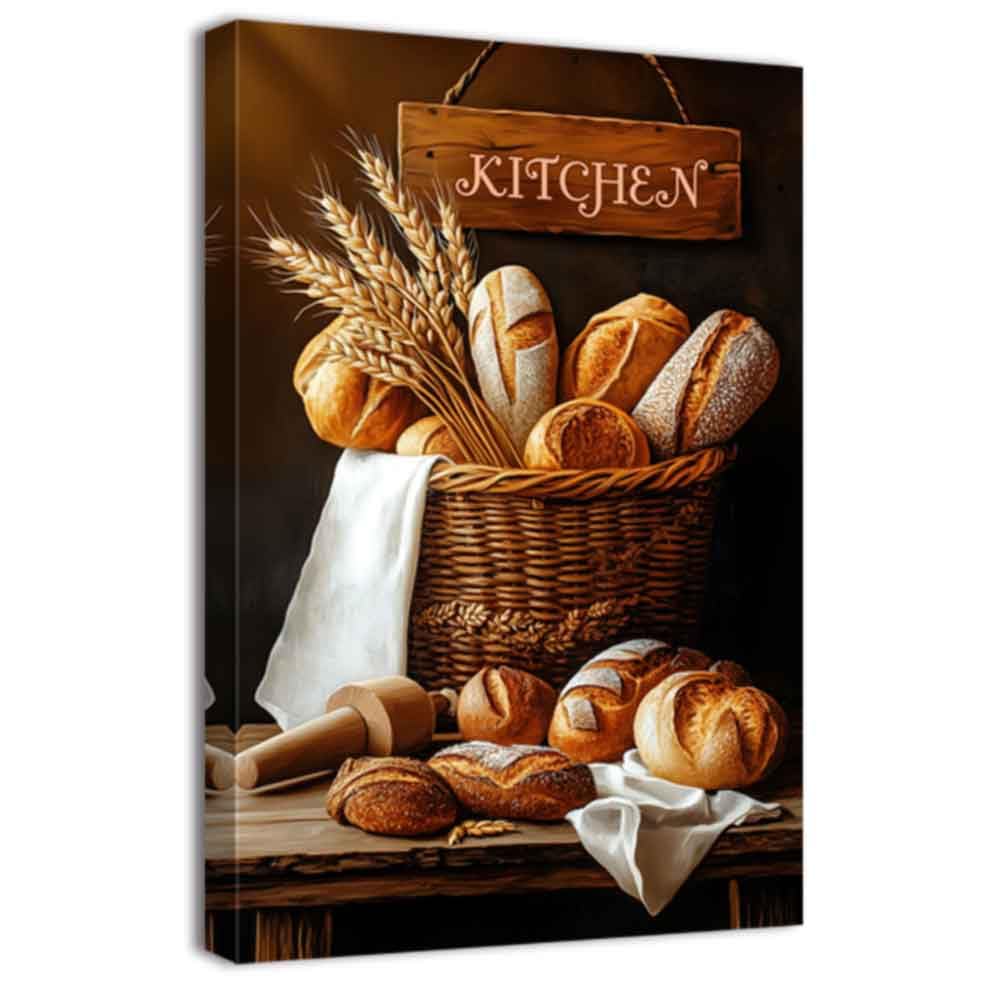 ZQQART Kitchen Canvas Wall Art Vintage Delicious Bread Canvas Painting Art Delicious Food Picture Prints Artwork Restaurant Bakery Decor Framed(Black,24.00" x 36.00")