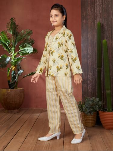 Image of Aarika Girls Lemon Colour Floral Print Cotton Co-ord Set