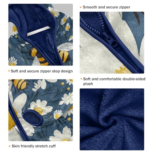 Bee and Daisy Pattern Toddler Fleece Jacket Girl Boys Hooded Fleece Jacket Coat Warm Outwear Zip-up 3-10T3