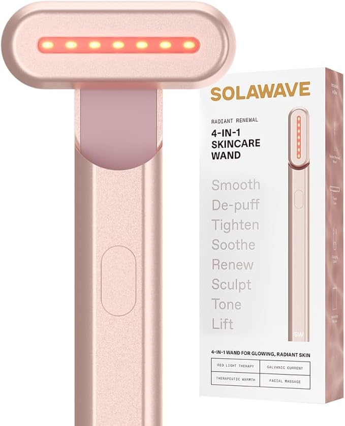 Solawave 4-in-1 Red Light Therapy Wand for Face & Neck (Rose Gold) | FDA-cleared for face wrinkles. Red Light Therapy, Galvanic Current, Warmth & Massage work together for firmer, glowing skin.