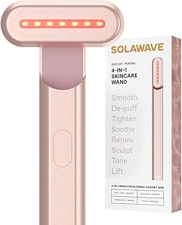 Solawave Varita de terapia de luz roja 4 en 1 para cara y cuello, dispositivo de belleza con corriente galvánica, masajeador y calidez, antienvejecimiento, reducción de arrugas, estiramiento de la