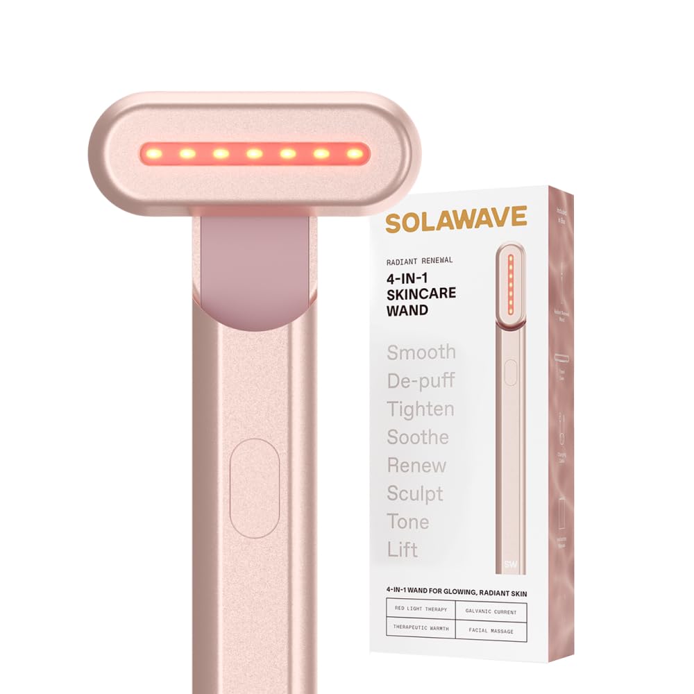 Solawave 4-in-1 Red Light Therapy Wand for Face & Neck | Beauty Device with Galvanic Current, Massager & Warmth | Anti-Aging, Wrinkle Reduction, Skin Tightening, Depuffing & Rejuvenation (Rose Gold)