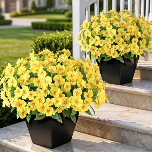 8 Bundles 16Artificial Impatiens Bouquet Outdoor Silk Flowers(Yellow)
