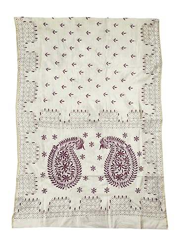 Image of SHRISTI CLOTHINGS Women's Hand Embroidered Cotton Silk Kantha Stitch Saree with Blouse Piece (SB430324 TWD84)