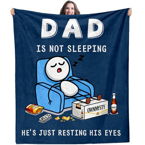 Funny Fathers Day Birthday Gift for Dads Husband Dad Gifts from Daughter Son Soft Flannel Throw Blanket for Bed Sofa Napping Camping Dad is Not Sleeping Blanket 60 x 50