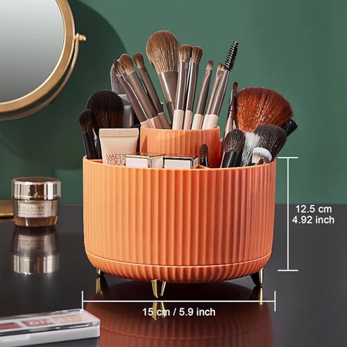 Image of Boniry 360 Rotating Makeup Brush Holder Organizer, Makeup Organizers Countertop, Makeup Organization Skincare Storage for Cosmetics, Nail Polish, Art Supply, Bathroom Vanity Desktop Cup (Orange)