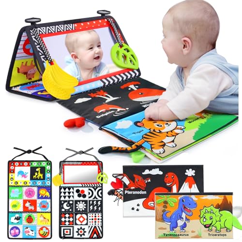 Image of Toyvorld Tummy Time Mirror Infant Baby Toys 0 3 6 9 12 Months Newborn Toys 0 3 Months Brain Development Montessori Toys with Cloth Books & Teethers High Contrast BabyToys Boys Girls