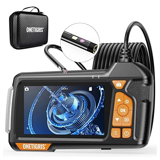 5.5mm Dual Lens Borescope - OneTigris 4.5" LCD Screen Industrial Endoscope, 2.0 Megapixel HD 1080P Borescope Inspection Camera, IP67 Waterproof Snake Camera with 8 LED Lights,6.56ft Cable,32GB Card