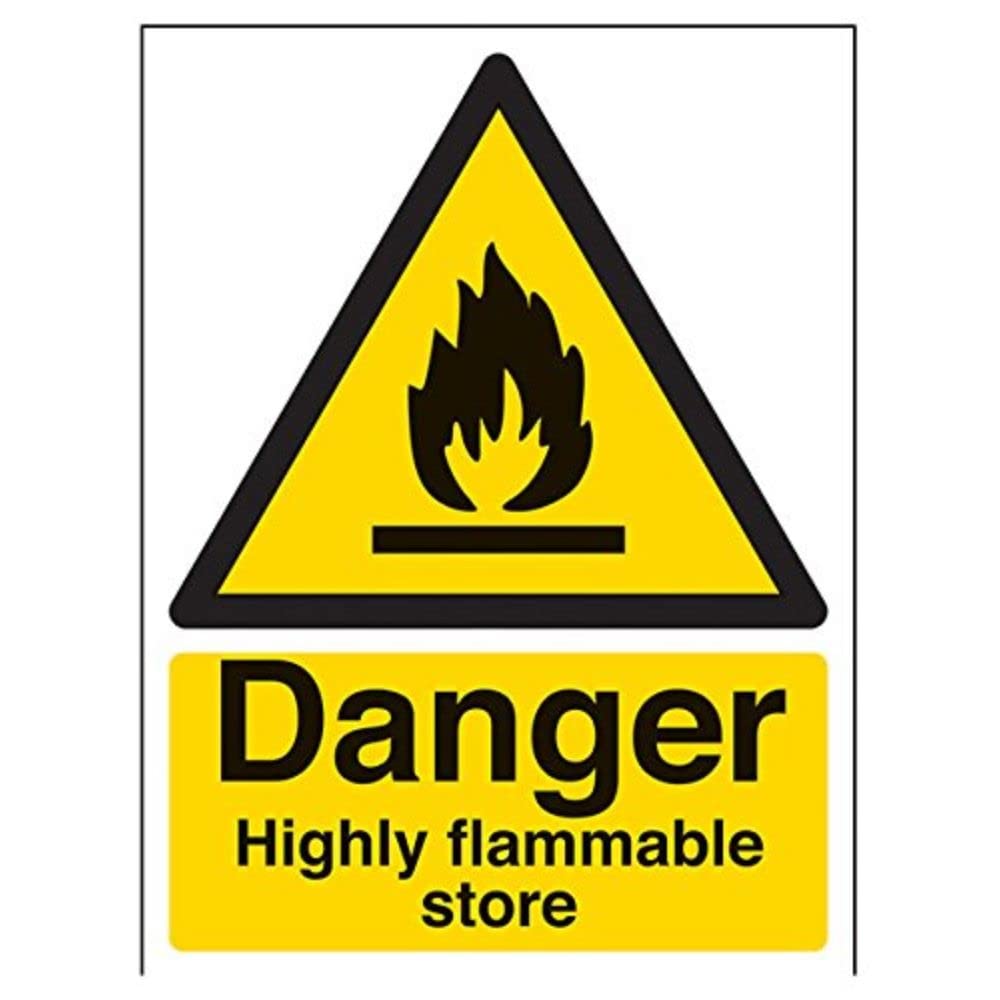 V Safety Danger, Highly Flammable Store Warning Sign - 150mm x 200mm - Self Adhesive Vinyl