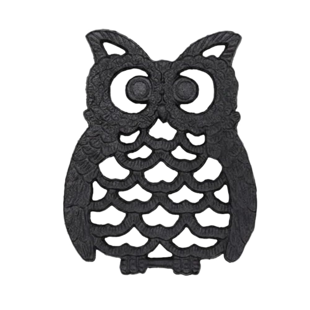 Rustic Cast Iron Trivet Owl Hot Pot Stand - Heavy Duty Heat Resistant Mat and Worktop Saver - Decorative Kitchen Counter Protector for Cast Iron Pan, Skillet, Teapot Stand and Oven Dish (Large)