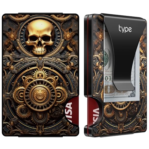 typecase Minimalist Wallet for Men: Metal Card Holder with Removable Money Clip, RFID Blocking, Slim, Utral Thin, Small, Front Pocket, Hold up to 15 Credit Cards (Skull)