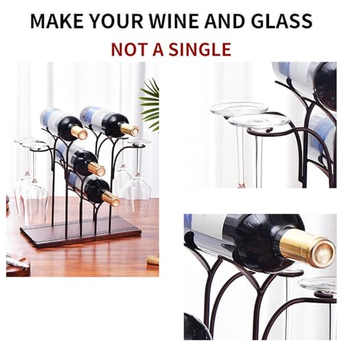 Soporte para botellas de vino de hierro y madera 4 botellas miniatura 3