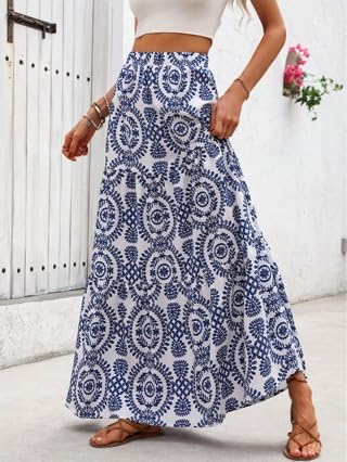 Boho Skirts for Women Summer Vintage Floral Printing High Waisted Long Skirt Maxi Skirts for Women 20252