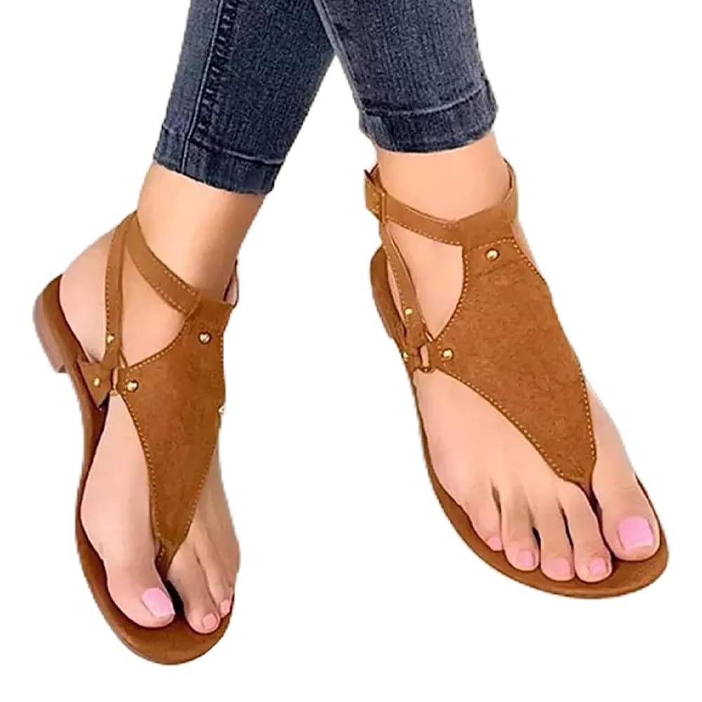 Women Sandals 2021 Summer Outdoor Beach Flip-flop Sandals Solid Fashion Gladiator Sandals Women Flats Casual Ladies Shoes(Size:38,Color:Brown)