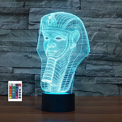 SUPERRUIDALONG Faraón egipcio 3D luz nocturna 7/16 cambio de color LED control remoto lámpara de escritorio acrílico plano ABS base USB decoración del hogar cumpleaños Navidad niños regalo