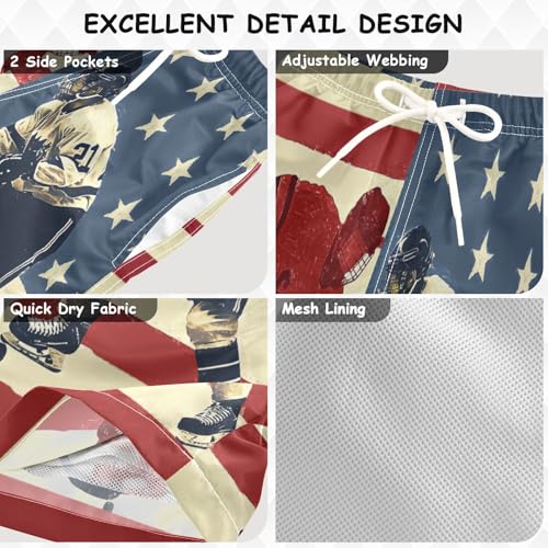 Boys Beach Board Shorts America Hockey Sport Swim Trunk Teen Swimwear 8-16Y Multicolor3