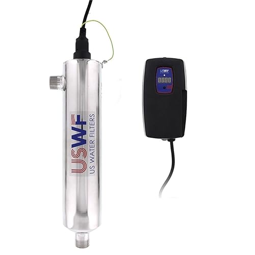 US Water Filters Sistema de agua con luz ultravioleta 4C101 - 10 GPM, acero inoxidable 316L, vida útil de la lámpara de 10.000 horas, MNPT de 1",