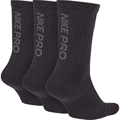 Nike Men`s Pro Everyday Max Cushioned Training Crew Socks 3 Pairs (Black(SK0121-010)/Wolf Grey, X-Large)2