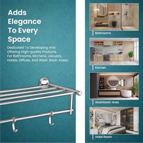 Image of USF Towel Holder for Bathroom Wall, 304 Stainless Steel 24 Inch Towel Rack, Corrosion Resistant Surface, Chrome Finish, 25 Years Warranty, Pack of 1 - Torin