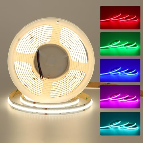 JOYLIT Striscia LED COB 24V RGBW 5M, RGB + 4000K Bianco Naturale Cambiamento di Colore 5 PIN Strip LED 784LEDs/M 19W/M Alta Luminosità 12MM Flessibile Multicolore Luce Strisce (Solo Striscia LED)