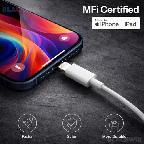 Image of Blackwik USB to Lightning Cable, Certified Fast Charging & Data Sync Charging Cable Compatible with iPhone 14, 13, 12, 11, X, XS, XR, 8 Plus & iPads