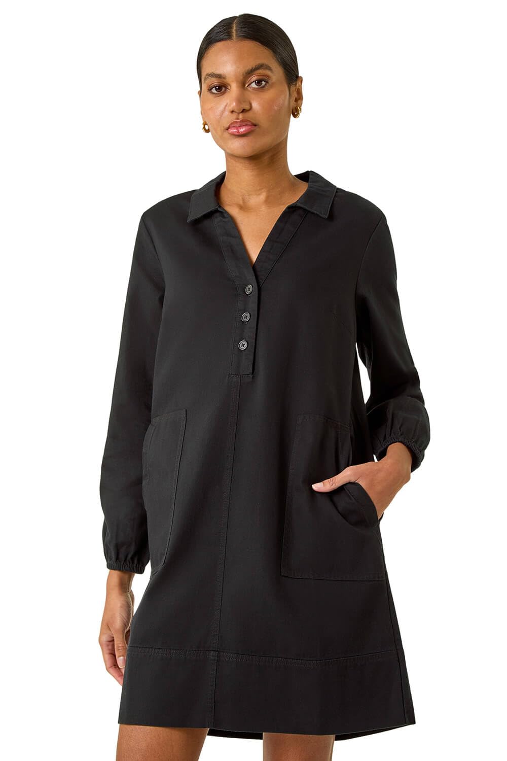 Roman Women's Black Collared Shift Shirt Dress Size 10