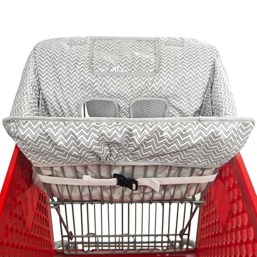 2-in-1 Shopping Cart and High Chair Cover for Baby, Padded Cover, Fold\'n Roll Style, Portable with Carry Bag (Gray Chevron) - Thumbnail 2