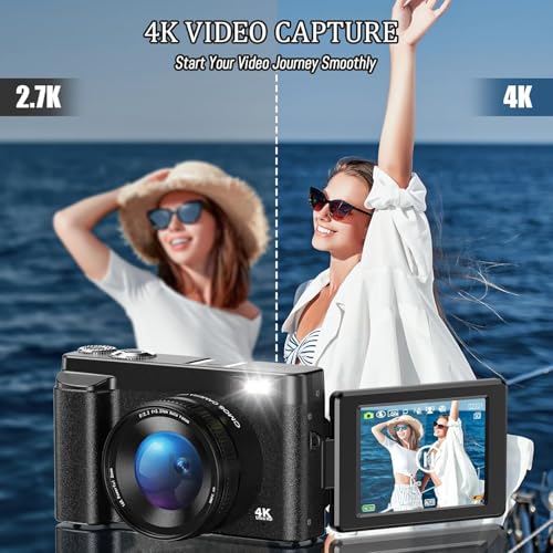 Appareil Photo Numérique 4K UHD Autofocus avec Carte 32G, Caméra de Vlogging 48 MP avec écran Rabattable à 180° et Lentille UV, Appareil Photo Compact pour Adolescents, Débutants, Adultes – Image 3