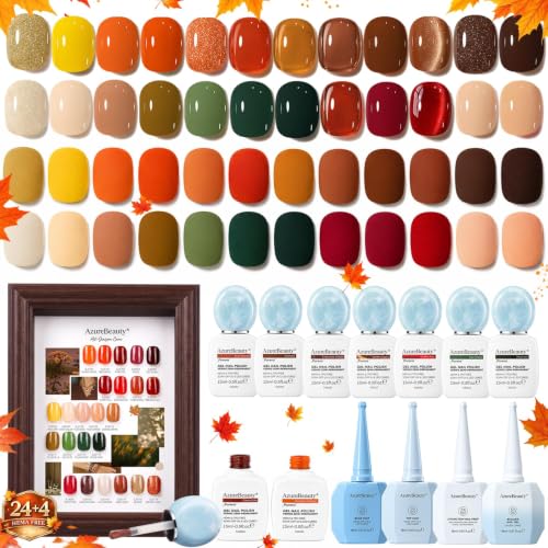 Image of AZUREBEAUTY 24 Colors 15ml HEMA-Free Fall Gel Nail Polish Set, 29Pcs Kit