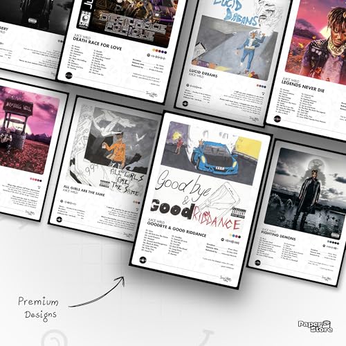 Image of Thepaper9store Pack of 8 - Juice WRLD Music Album Art Wall Posters (8.4 x 12 Inch) Adhesive Tape Included | Aesthetic Wall Decor for Bedroom, Living Room, Office