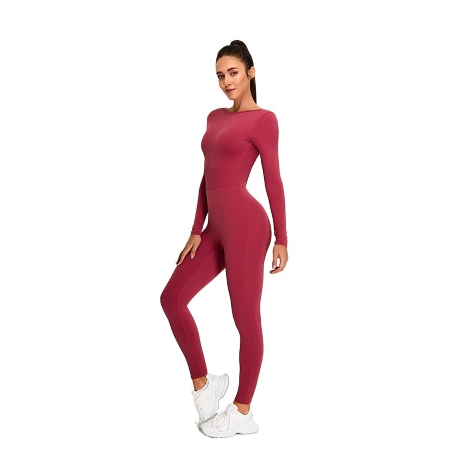 Mono de Yoga de una Pieza con Mangas largas y Forma de U, Leggings sexys con Espalda Abierta, Ropa de Entrenamiento for Mujer, Ropa de Fitness
