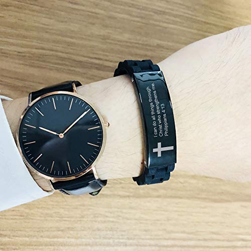 MEALGUET Religious Quote Faith Christian Bible Verses Inspirational Powerful Scripture ID Wristband Cross Silicone Bracelets, God Bracelet Gift Idea for Men, gift for him for love husband father boys2