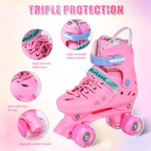 VEZLOPUS Roller Skates, Adjustable Pink Roller Skates with Light up Wheels for Girls, Teens, Women Beginner & Advance | with Protective Gears and Carry Bag — view 3