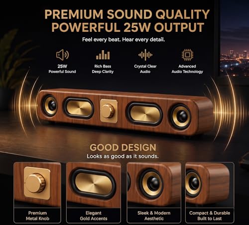 Image of CASON 25W Portable Retro Bluetooth Speaker -Wired USB Laptop Home Speaker with FM Radio Sound,8 Hours Battery Life, Vintage Stereo Speakers & Soundbar for Home (Wooden Brown)