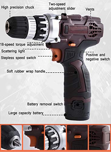 Spacmirrors Akkuschrauber, Akku-Bohrschrauber 12V, 30 Nm, Drehmomenteinstellung mit 18 Gängen, Akkuschrauber-Set mit LED-Arbeitslicht – Bild 3