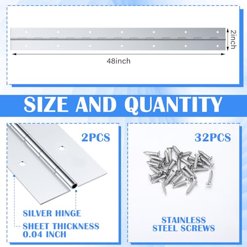 Gisafai 2 Pack 48 Inch Continuous Piano Hinges Heavy Duty Stainless Steel Piano Hinge Smooth Polished Folding Continuous Hinge, 0.04 Inch Leaf Thickness, 2 Open Width for Cabinet Door by Gisafai - Image 2