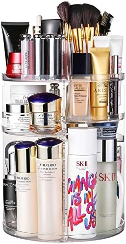 Artbisons Organizador de Maquillaje Giratorio,cajón de Maquillaje Ajustable de 360 Grados Soporte de maquillaje Spinning Rack con 7 capas de gran capacidad (Transparente)