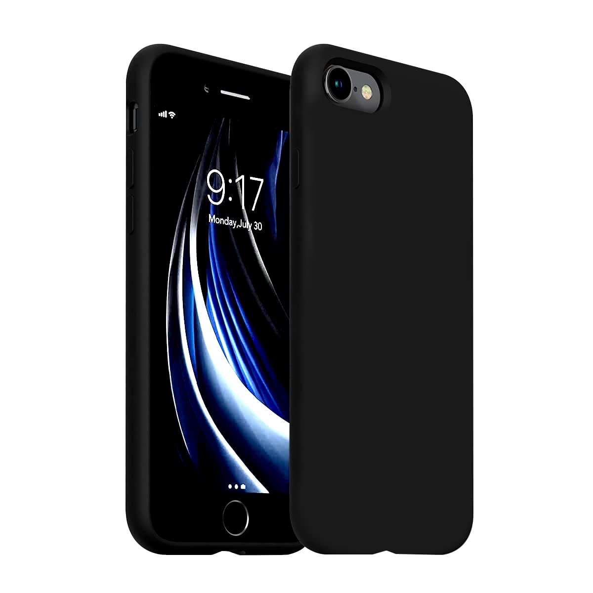 LIRAMARK Liquid Silicone Soft Back Cover Case for Apple iPhone SE 2022/2020/8/7 – (Black)