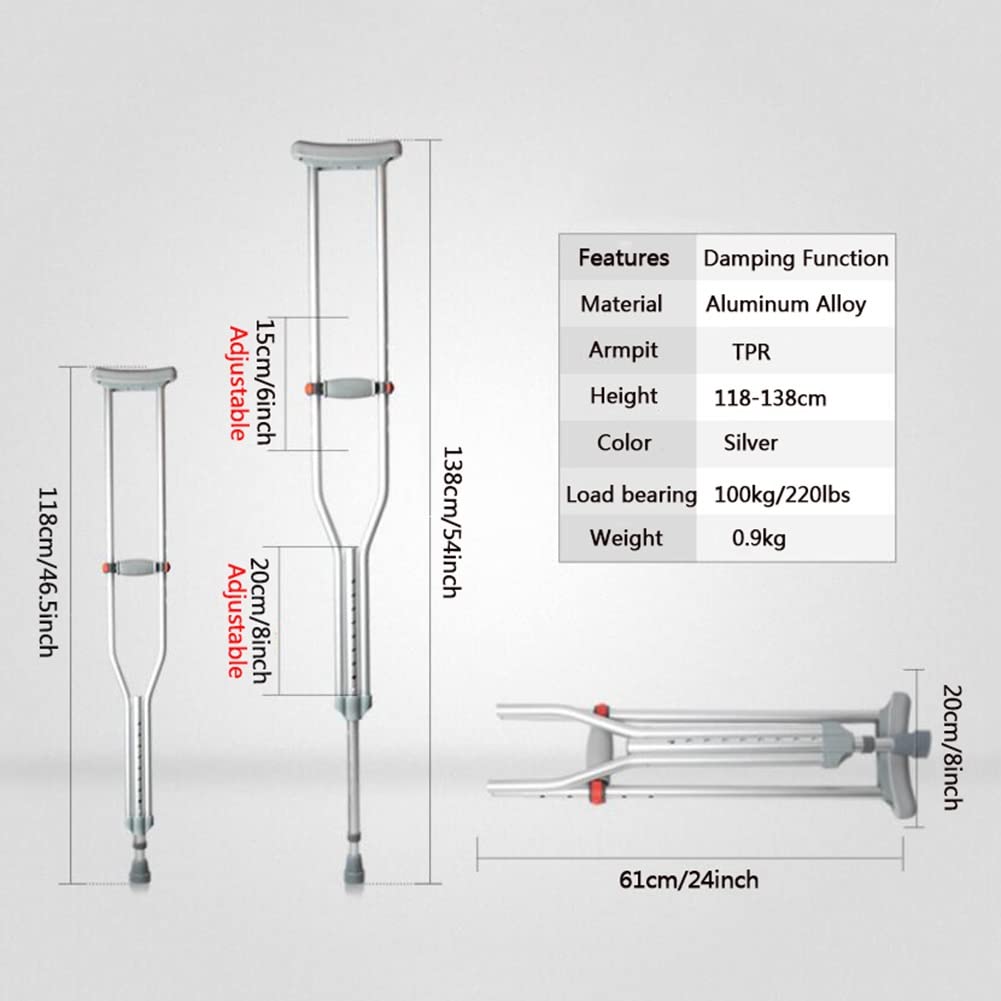 Muletas de Aluminio para Axilas para Adultos (1 par), bastón Ajustable en Altura, muletas Plegables Antideslizantes livianas, ergonómicas, cómodas